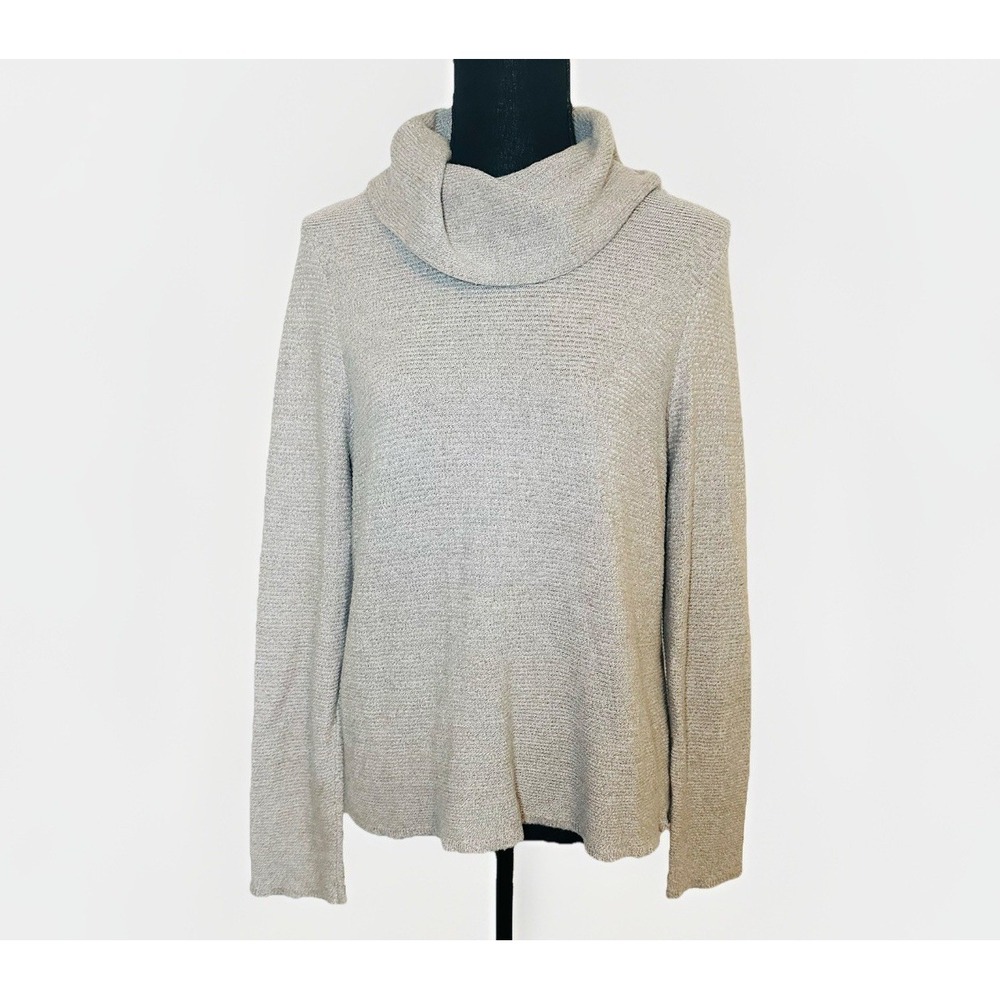 Chico's Taupe Cashmere Blend Cowl Neck Long Sleeve Pullover Marled Sweater 1 MED